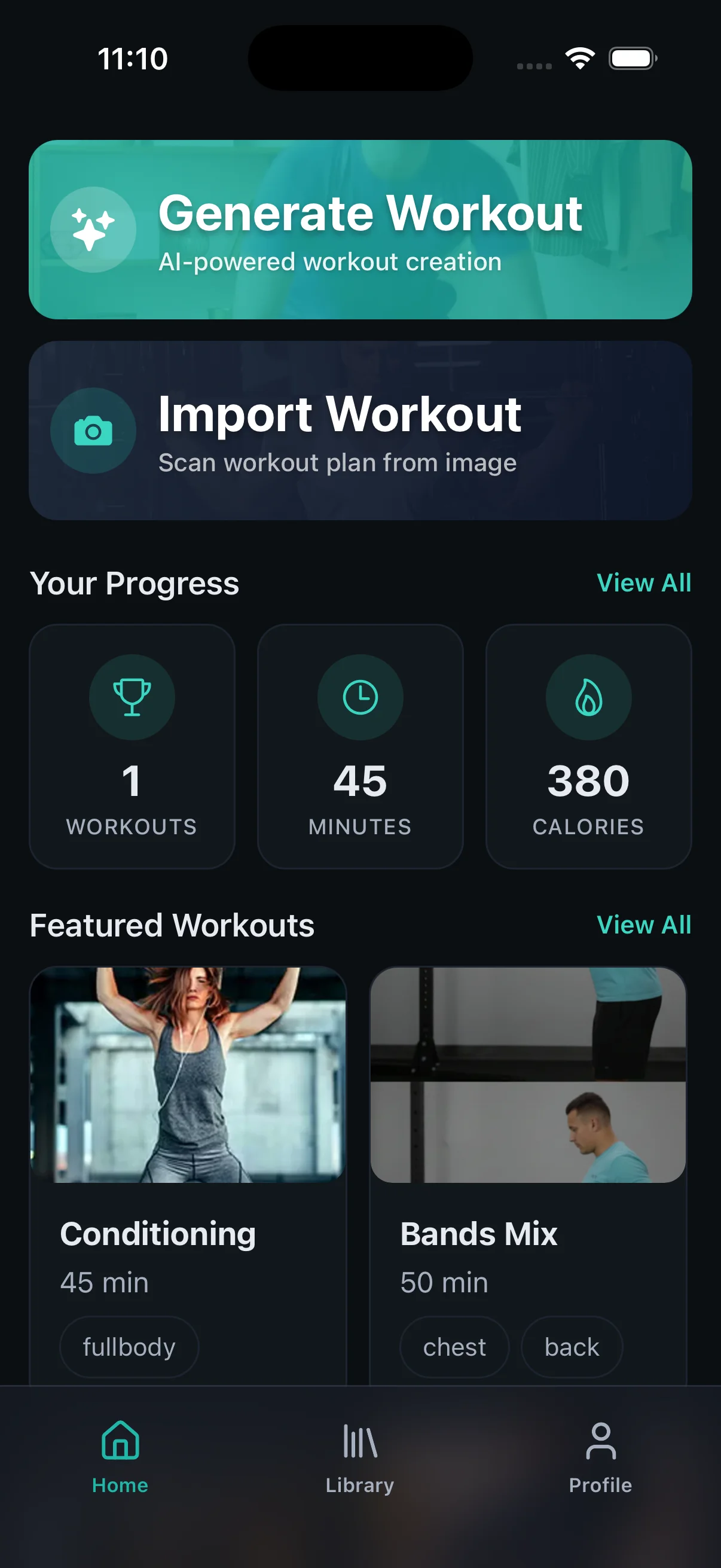 Fitness Gen home screen