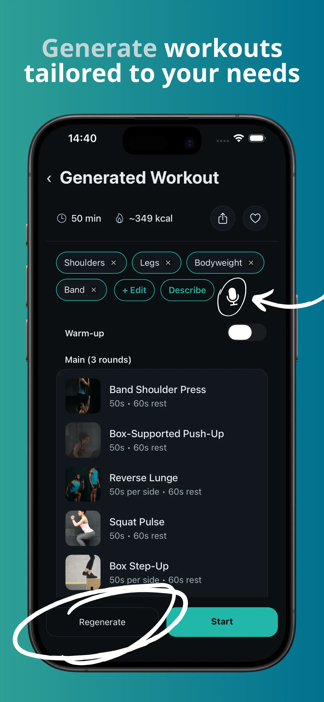 Generate AI workouts tailored to your needs